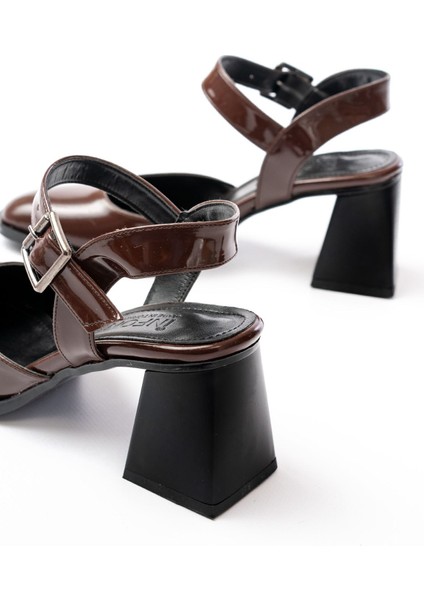 İnf-40450 Kahve Rugan Günlük Arkası Açık Topuklu Bayan Ayakkabı indirimleri