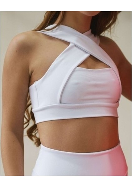 Beyaz Dekolte Tasarım Sporcu Sütyeni modelleri