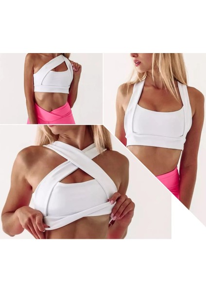 Beyaz Dekolte Tasarım Sporcu Sütyeni fırsatları