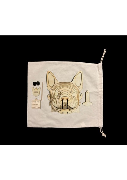 Kelb Köpek Kafası Doğal Ahşap Lazer Kesim Rustik Salon Aplik Duvar Dekoru 3D Tablo Pano (Peri Ledli