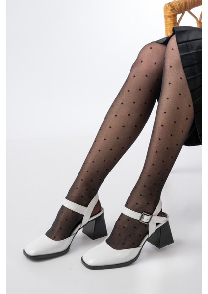 İNF-40450 Beyaz Rugan Günlük Arkası Açık Topuklu Bayan Ayakkabı indirimleri