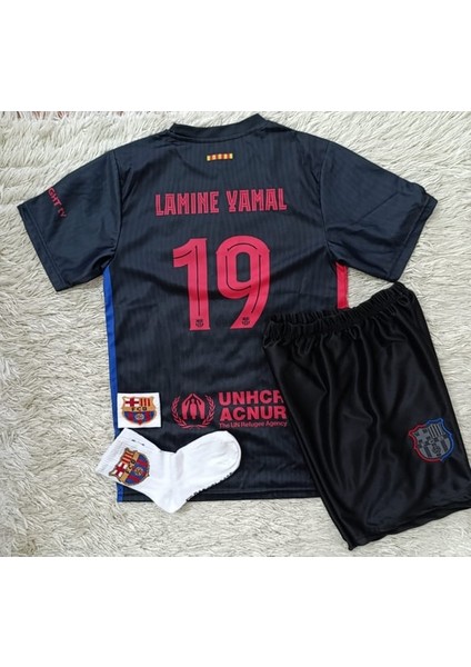 Lamine Yamal 2024/25 Sezon Deplasman Çocuk Forması-[siyahh) 4 Lü Takım