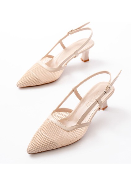 K-607 Bej Günlük Fileli Arkası Açık 7 cm Topuklu Bayan Ayakkabı fırsatları