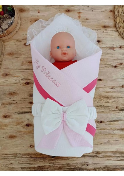 Yenidoğan Kumru Soft Cotton Taç Nakışlı Trilüks Kundak Bebek Battaniyesi