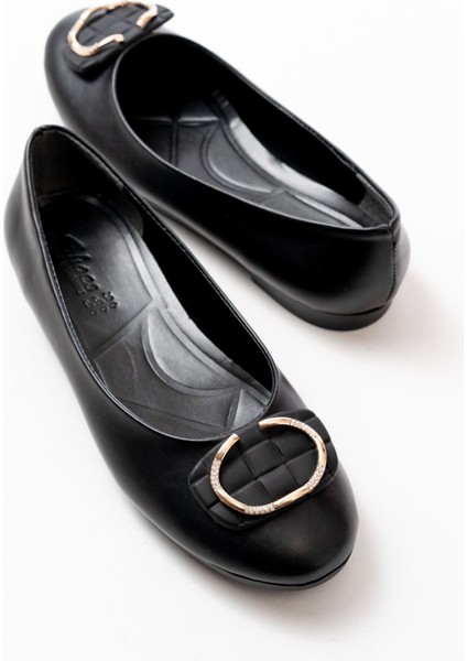 İNF-325 Siyah Tokalı Aksesuarlı Günlük Kadın Babet indirimleri