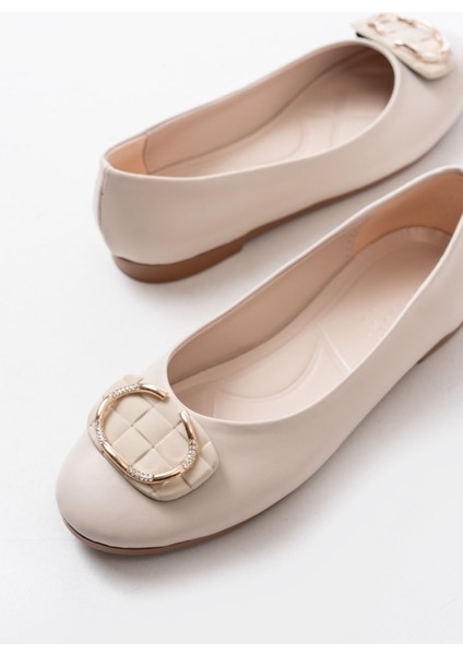 İNF-325 Bej Tokalı Aksesuarlı Günlük Kadın Babet indirimleri