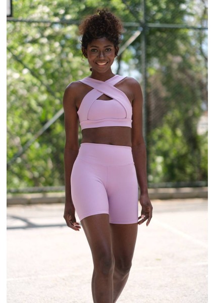 Lila Dekolte Tasarım Sporcu Sütyeni