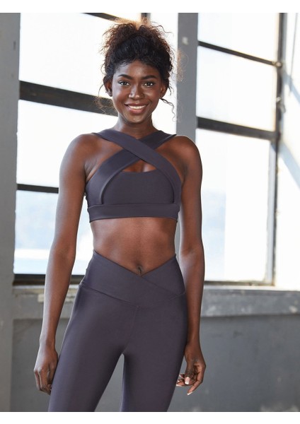Antrasit Dekolte Tasarım Sporcu Sütyeni