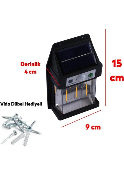 Sensörlü Güneş Enerjili Dış Aydınlatma Yeni Nesil Ampül Sensörlü Sarı Işıklı Aplik 15 W Portatif Fe