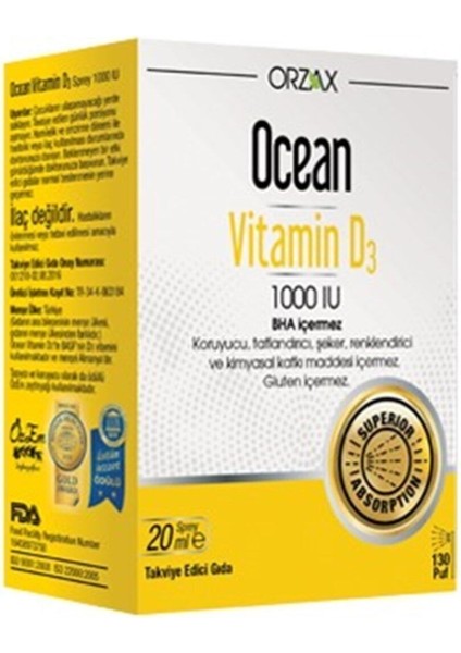 D3 Vitamin 1000IU Sprey 20ML Vitamin D3 1000 Iu Oral Sprey 20 ml