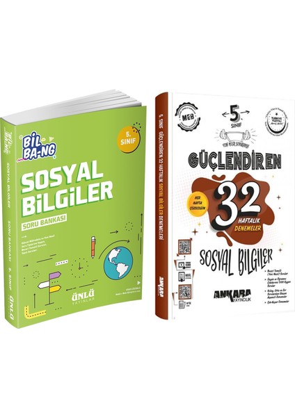 Ünlü Yayıncılık 5.sınıf Bil Bang Sosyal Bilgiler Soru Bankası ve Ankara 32 Haftalık Deneme Seti 2 Kitap