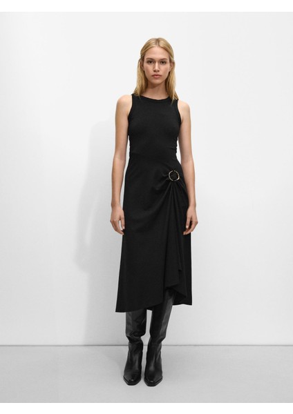 Drape Detaylı Midi Elbise