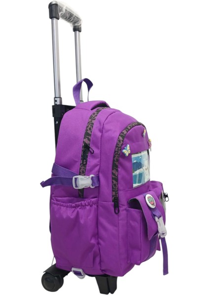 2 Kademeli Çekcekli Tekerlekli Portatif Kore Tarzı Mor,aksesuarlı Laptop Bölmeli Erkek,kız Çocuk Okul ÇANTASI44*34*23 cm fiyatları