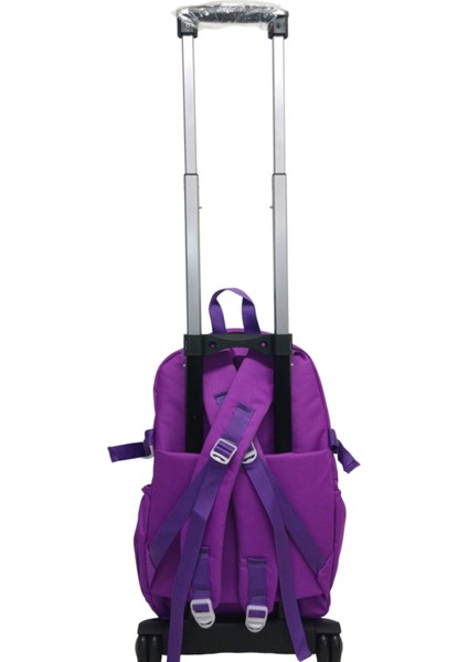2 Kademeli Çekcekli Tekerlekli Portatif Kore Tarzı Mor,aksesuarlı Laptop Bölmeli Erkek,kız Çocuk Okul ÇANTASI44*34*23 cm fırsatları