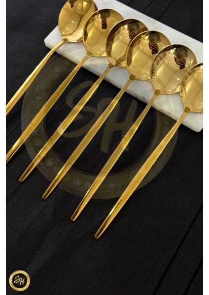 6 Adet Çelik Gold Yemek Kaşığı Paslanmaz | 6 Parça Lüks Yemek Kaşığı Takımı Paslanmaz
