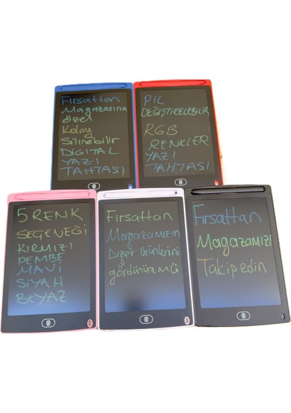 8.5 Inç Rgb Renkli Yazılı Digital Yazı Tahtası Pilli Tuşla Silinebilir 5 Renkte modelleri
