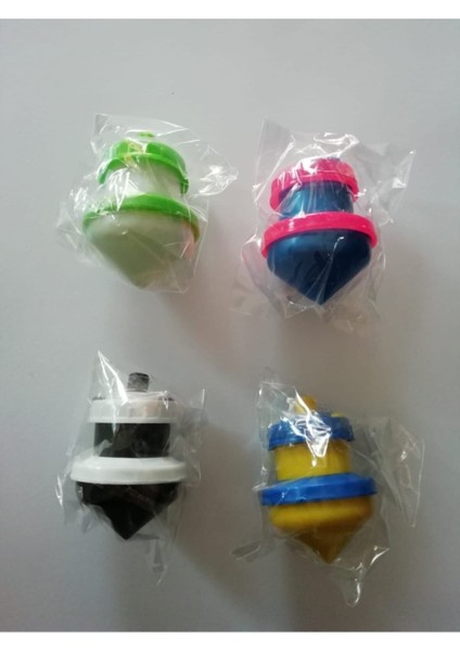 Sert Plastik Çocukların Sevdiği Renkli Basmalı Dönen Topaç (4'lü Set)