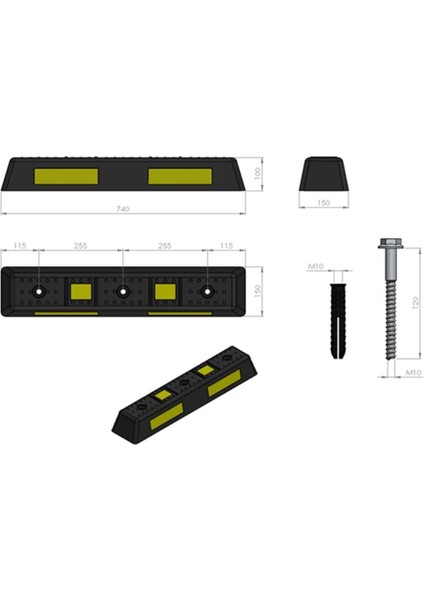 Kauçuk oto park durdurucu, güvenli ve pratik araç durdurma çözümü 74x15x10 cm modelleri