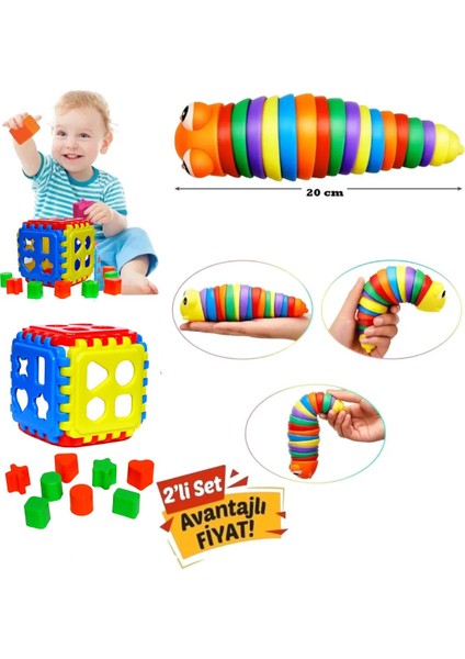 Eğitici Esnek Sök Tak Tırtıl 20 cm + Bultak 14 Parça 2'li Set