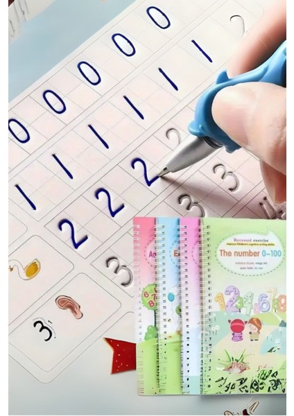4 Adet Sihirli Yazı Defteri, Yaz Silinsin Egzersiz Kitabı 5 Dolum 1 Kalem Tutucu Hediyeli