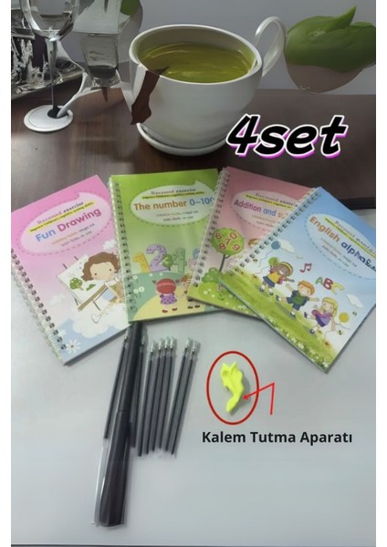 4 Adet Sihirli Yazı Defteri, Yaz Silinsin Egzersiz Kitabı 5 Dolum 1 Kalem Tutucu Hediyeli modelleri