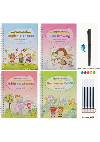 4 Adet Sihirli Yazı Defteri, Yaz Silinsin Egzersiz Kitabı 5 Dolum 1 Kalem Tutucu Hediyeli indirimleri