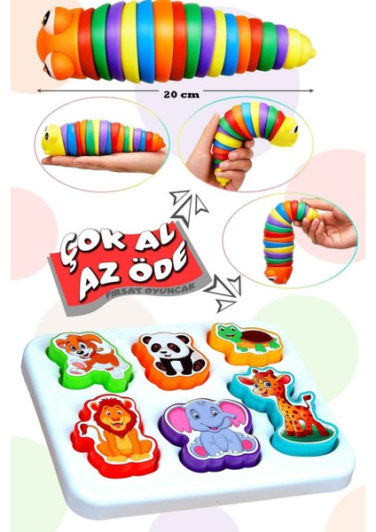 Eğitici Esnek Sök Tak Tırtıl 20 cm Neşeli Hayvanlar Bultak 2'li Set