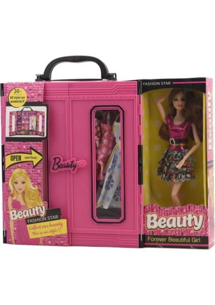 Barbie Temalı Pembe Gardırop Seti – 4 Giysi, 5 Çanta, 5 Ayakkabı ve Aksesuarlarla Hediyelik Çantalı