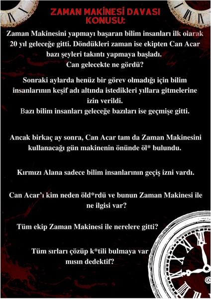 Zaman Makinesi Davası, Cinayet Çözme ve Katili Bulma Oyunu, Suçluyu Bulma- Dedektif Oyunu fiyatları