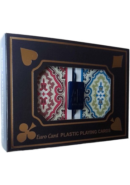 Plastik Iskambil Kağıdı Çift Deste Halı Desenli Euro Card Kutulu Oyun Kağıdı