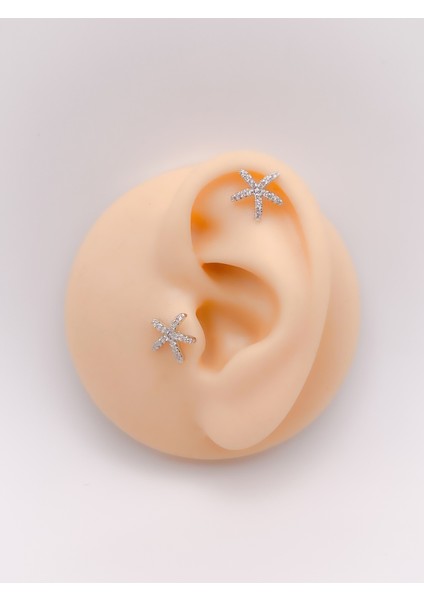 Cerrahi Çelik Piercing Zirkon Taşlı Deniz Yıldızı Figürlü Kıkırdak Helix Tragus Piercing (1ADET)