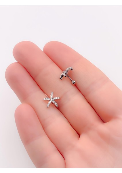 Cerrahi Çelik Piercing Zirkon Taşlı Deniz Yıldızı Figürlü Kıkırdak Helix Tragus Piercing (1ADET) fiyatları