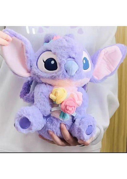 Angel Peluş Oyuncak 35cm Lilo Stitch Stich Uyku Arkadaşı Çiçekli Angel Peluş