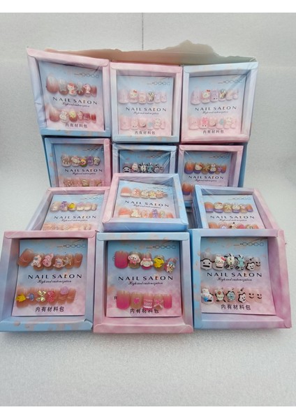 Sanrio Kawaii 3D Figürlü Takma Tırnak 12'li Takma Tırnak Seti Özel Seri Kutulu Hediyelik Setler 1set modelleri