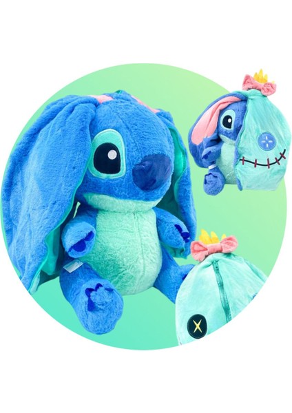 Stitch Peluş Oyuncak Fermuarlı Sürpriz Peluş Hediyelik Uyku Arkadaşı Stich Peluş Oyuncak 30cm