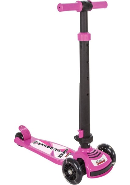 Power Scooter 5-7 Yaş Çocuklar İçin 3 Tekerlekli, Akıllı Fren ve Güvenli Denge Sistemi, Katlanabilir Direksiyon, Pembe