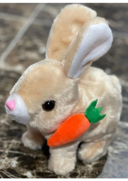 Pilli Sesli Zıp Zıp Yürüyen Havuçlu Tavşan Peluş Oyuncak 15CM