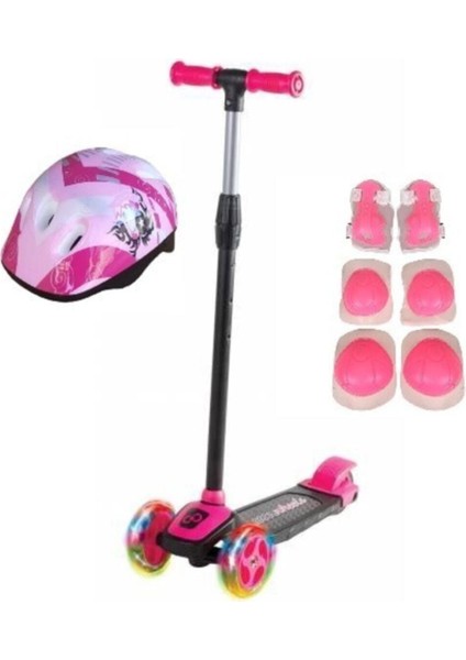 Kız Çocuk Pembe LED Işıklı 3 Tekerlekli Scooter Full Set 3 - 12 Yaş Eğlenceli Kullanım