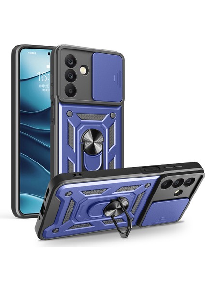 Samsung Galaxy A26 Kılıf Yüzüklü Standlı Sürgülü Kamera Korumalı Tank Sert Silikon Kapak