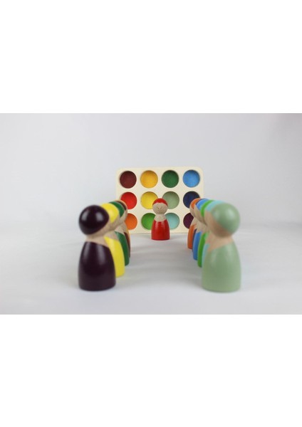 Aliwooden Ahşap Waldorf Gökkuşağı İnsan Figürleri 12'li Set – El Yapımı, Güvenli Boya, Renk ve Sayı Öğreten Eğitici Oyuncak