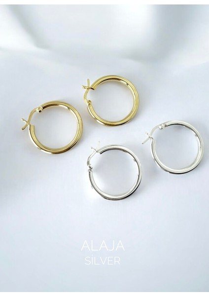 Halka Küpe Parlak Gold Rengi Tasarım 925 Ayar Gümüş modelleri