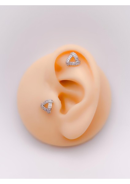 Cerrahi Çelik Piercing Zirkon Taşlı Üçgen Tasarım Kıkırdak Helix Tragus Piercing (1ADET)