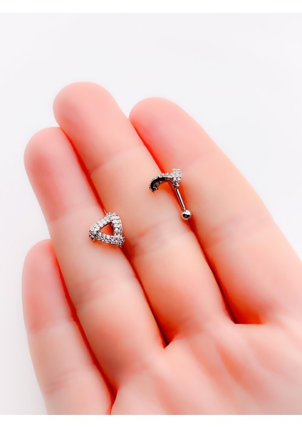 Cerrahi Çelik Piercing Zirkon Taşlı Üçgen Tasarım Kıkırdak Helix Tragus Piercing (1ADET) fiyatları