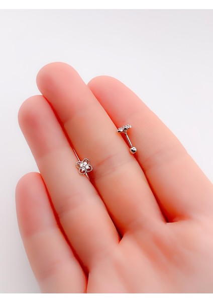 Cerrahi Çelik Piercing Marka Model Mini Yonca Kıkırdak Helix Tragus Piercing (1ADET)