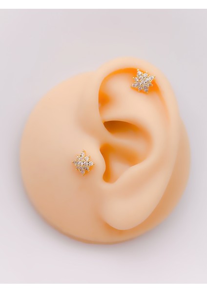 Cerrahi Çelik Piercing Full Taş Detaylı Kuzey Yıldızı Kıkırdak Helix Tragus Piercing (1ADET)