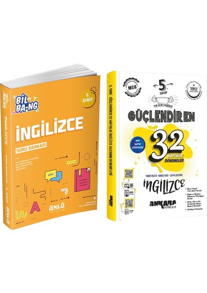 Ünlü Yayıncılık 5. Sınıf Ingilizce Bil Bang Soru Bankası ve Ankara 32 Haftalık Deneme Seti 2 Kitap