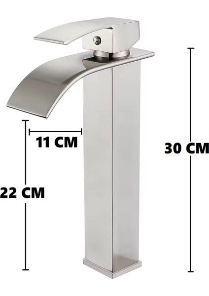 Inox Çanak Lavabo Bataryası Oval Çıkış Yüksek Havza Model Uzun Çift Giriş Musluk Banyo Mat Gri