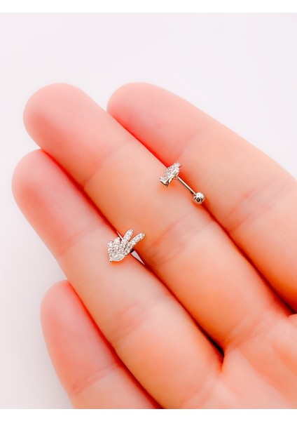 Cerrahi Çelik Piercing Barış Işaretli Kıkırdak Helix Tragus Piercing (1ADET)