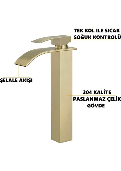 Mat Gold Çanak Lavabo Bataryası Oval Çıkış Yüksek Havza Model Uzun Çift Giriş Altın Musluk Banyo fırsatları