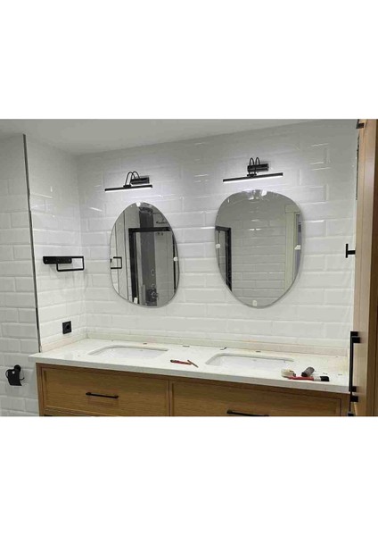 Pilli 50 cm Siyah Kasa Sarı Işık Banyo Duvar Ayna Tablo Aydınlatması Flüt Kuğu Ledli Aplik